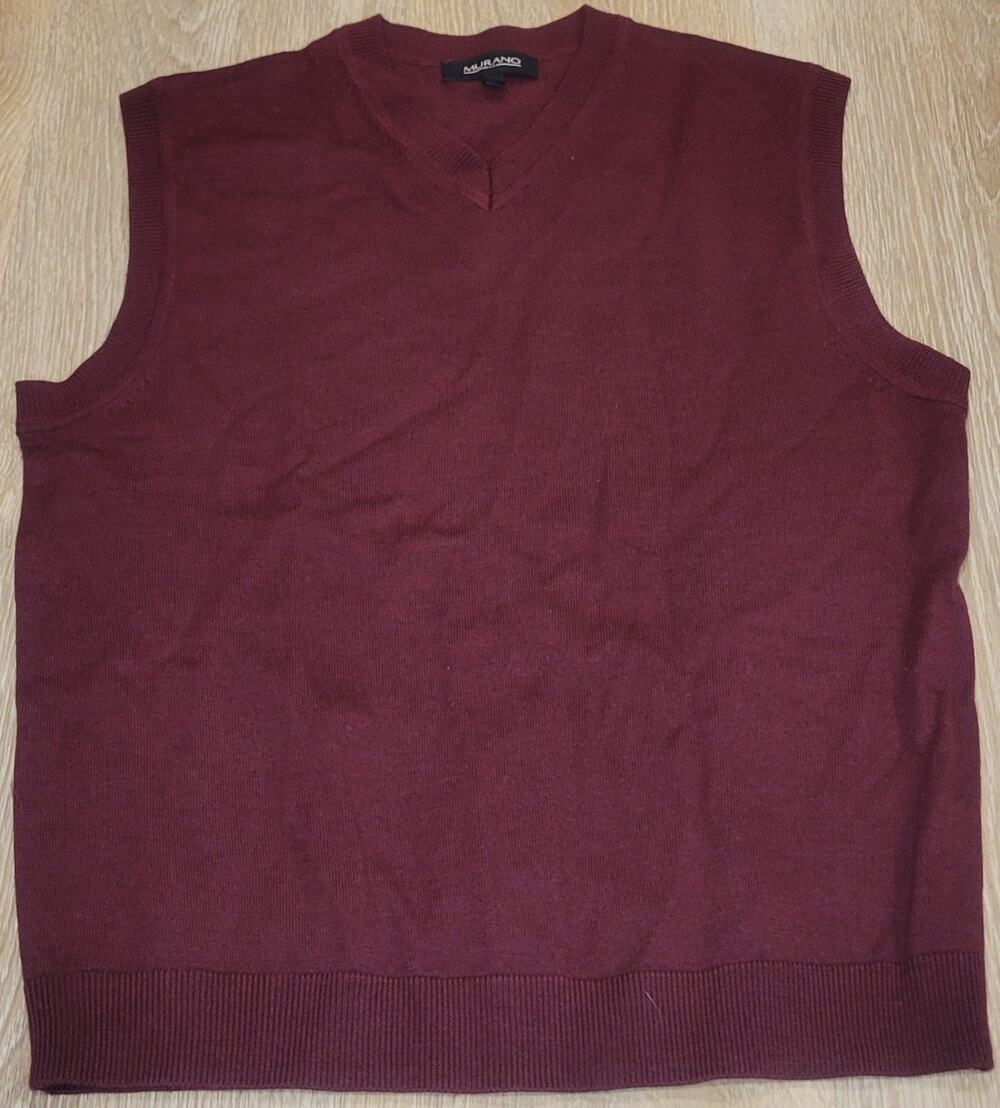 Murano Men's Lightweight Maroon 100% Merino Wool V-Neck Sweater Vest Size L CC